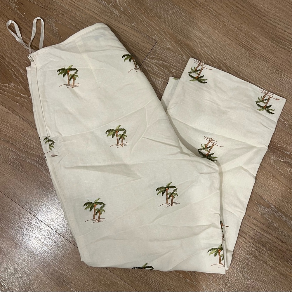 Embroidered Palm Tree Linen Pants
